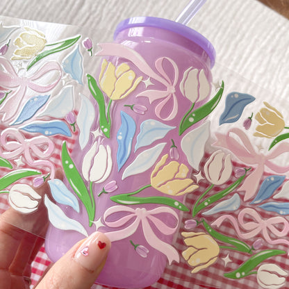 16oz Glass Can with Plastic Lid and Glass Straw | Solid Lavender
