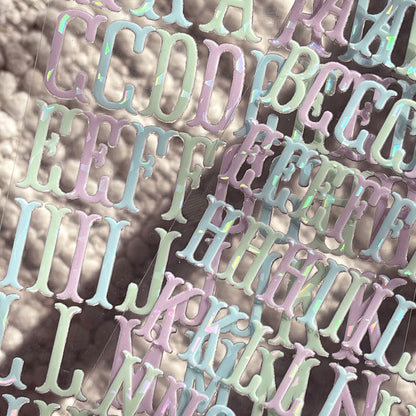 [ Single Sided ] Holographic Letter Sticker Sheet Set | Fishtail Monogram 2 Sheets