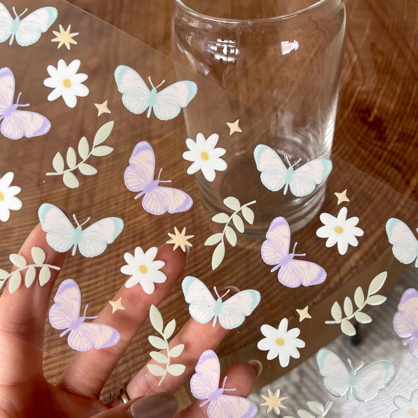 16oz Cup UV DTF Decal | Pastel Butterfly