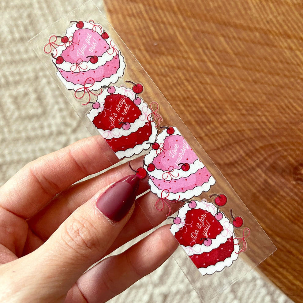 [ Double Sided ] Bookmark UV DTF Decal | Romantic Cake – Caluya Design