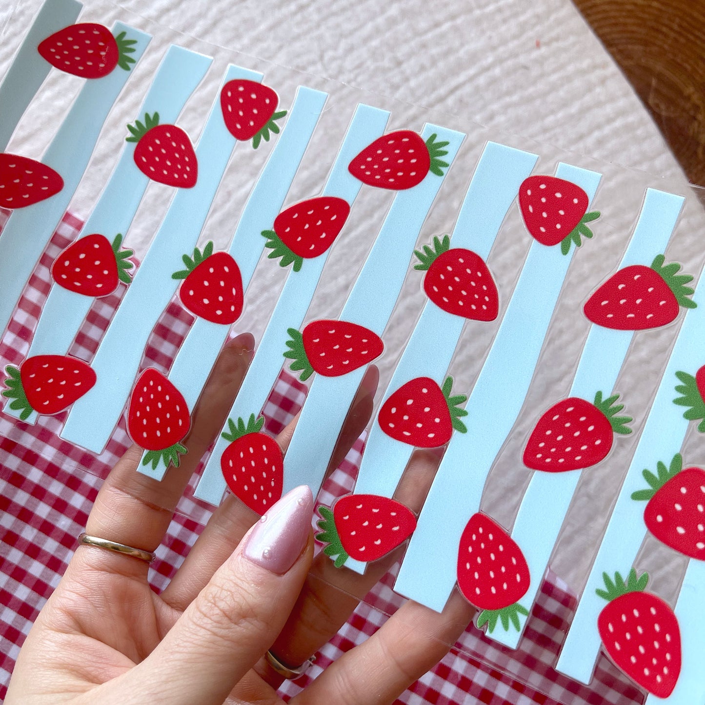 [ Double Sided ] 16oz Cup UV DTF Decal | Strawberry Stripe