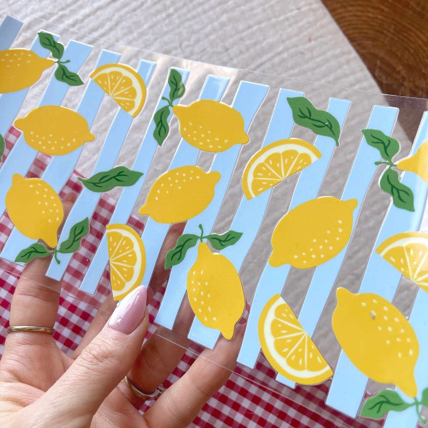 [ Double Sided ] 16oz Cup UV DTF Decal | Lemon Stripe