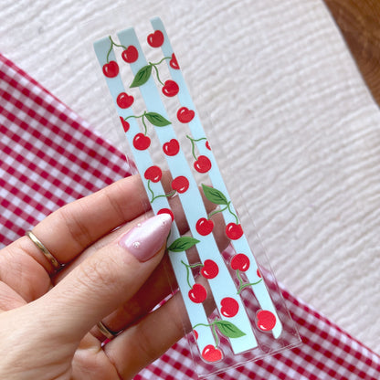 [ Double Sided ] Bookmark UV DTF Decal | Cherry Stripe