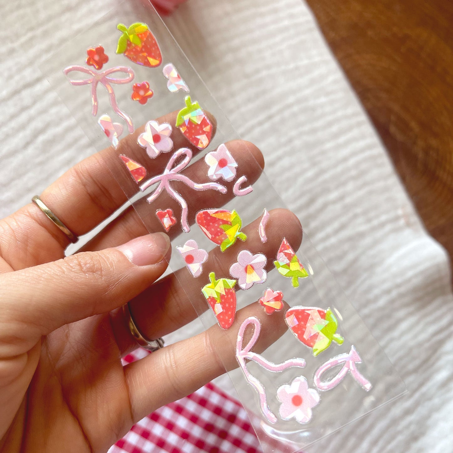 [ Double Sided ] Bookmark UV DTF Decal | Pink Bow Strawberry