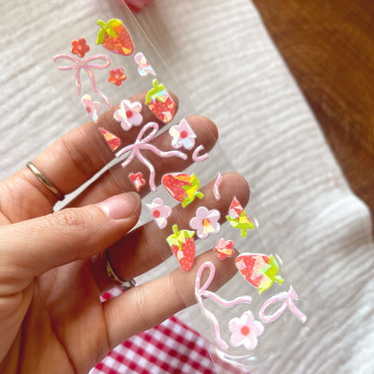 [ Double Sided ] Bookmark UV DTF Decal | Pink Bow Strawberry
