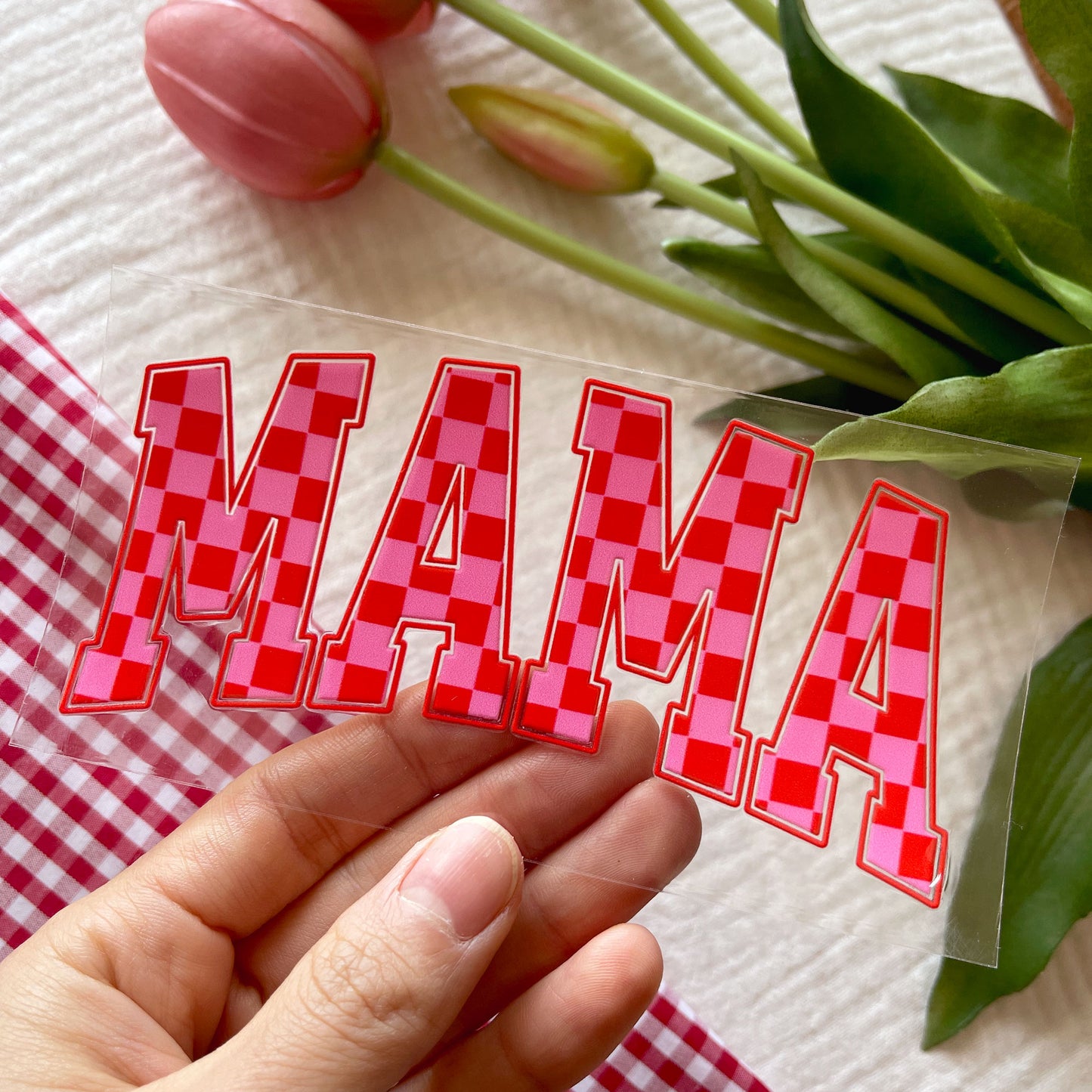 [ Double Sided ] UV DTF Transfer | Red x Pink MAMA