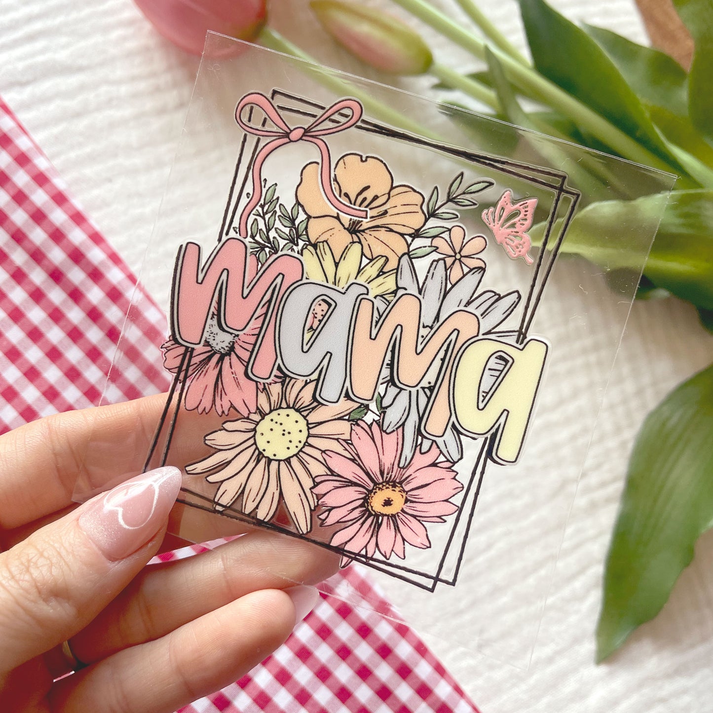 [ Double Sided ] UV DTF Transfer | Floral Frame Mama