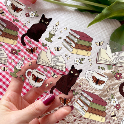 [ Double Sided ] 16oz Cup UV DTF Decal | Cat Dark Academia