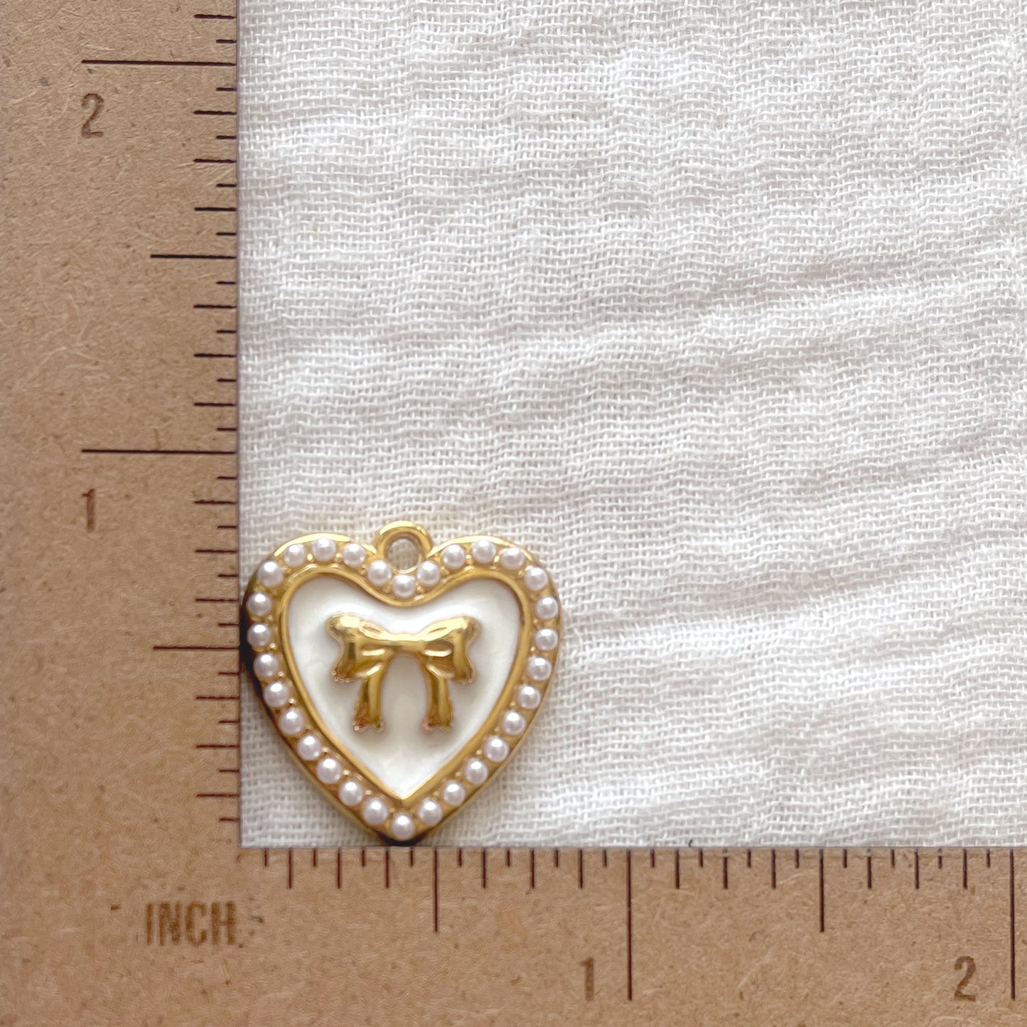 Pearl bow Heart Charm | 18K Gold Plated