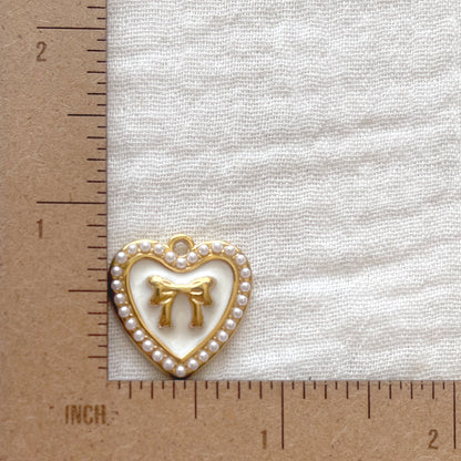 Pearl bow Heart Charm | 18K Gold Plated