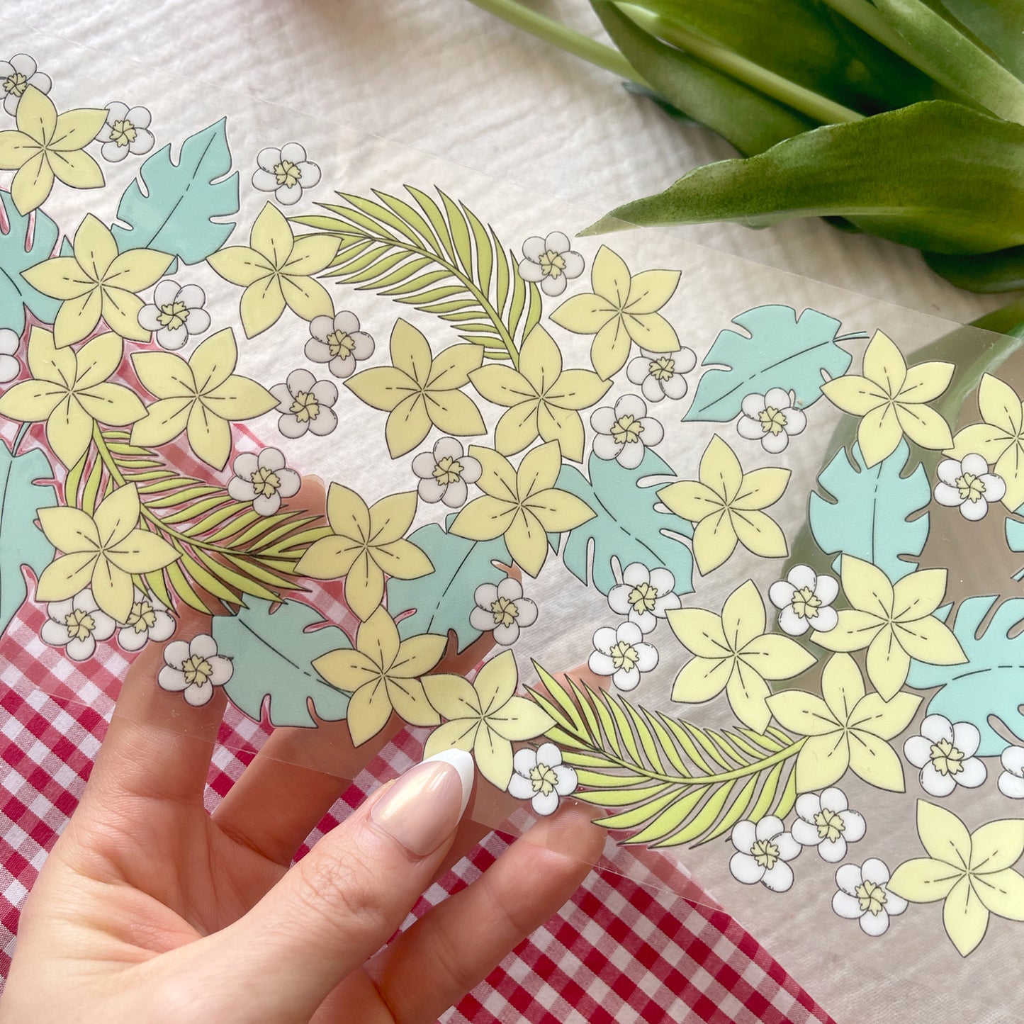 [ Double Sided ] 16oz Cup UV DTF Decal | Yellow Plumeria