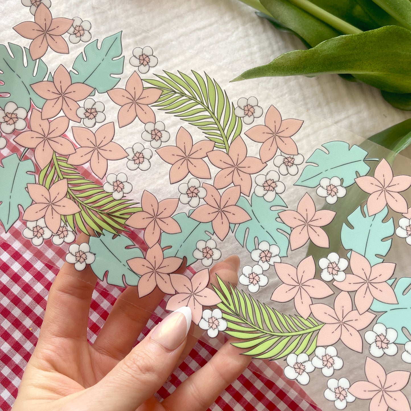 [ Double Sided ] 16oz Cup UV DTF Decal | Pink Plumeria