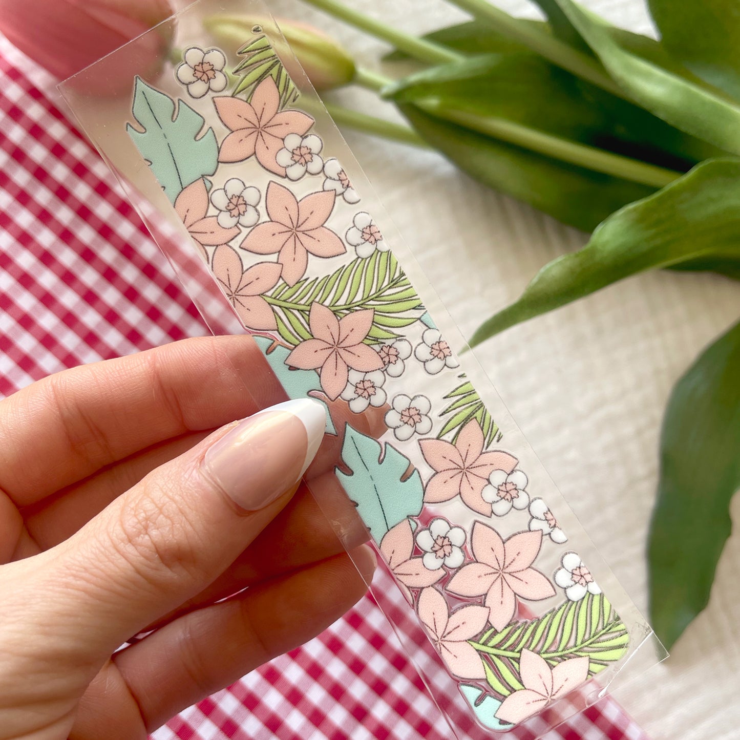[ Double Sided ] Bookmark UV DTF Decal | Pink Plumeria