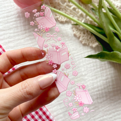 [ Double Sided ] Bookmark UV DTF Decal | Floral Book Pink