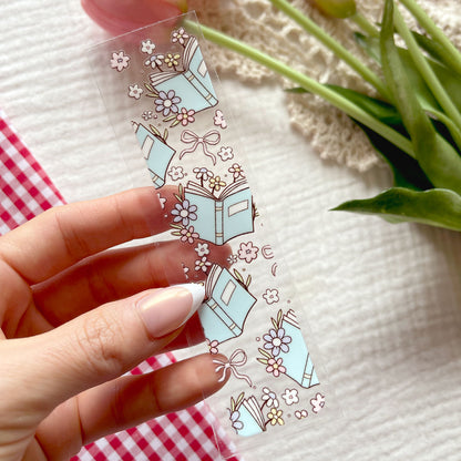 [ Double Sided ] Bookmark UV DTF Decal | Floral Book Blue