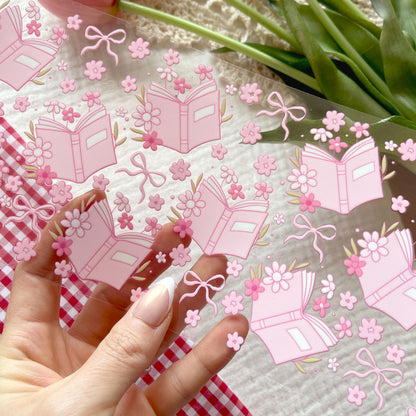 [ Double Sided ] 16oz Cup UV DTF Decal | Floral Book Pink