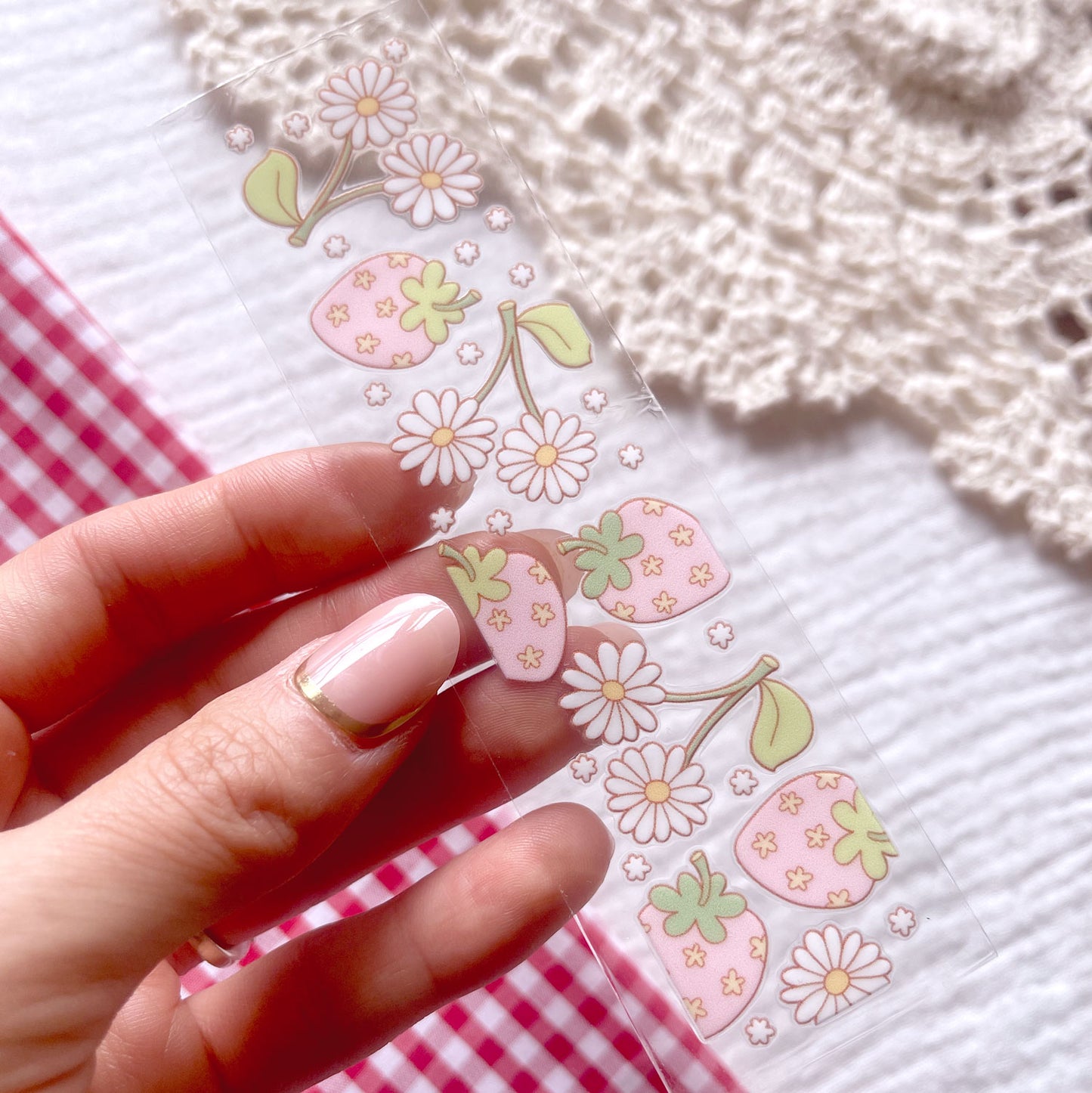 [ Double Sided ] Bookmark UV DTF Decal | Retro Floral Strawberry