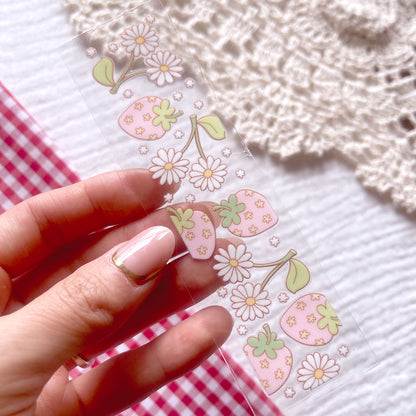 [ Double Sided ] Bookmark UV DTF Decal | Retro Floral Strawberry