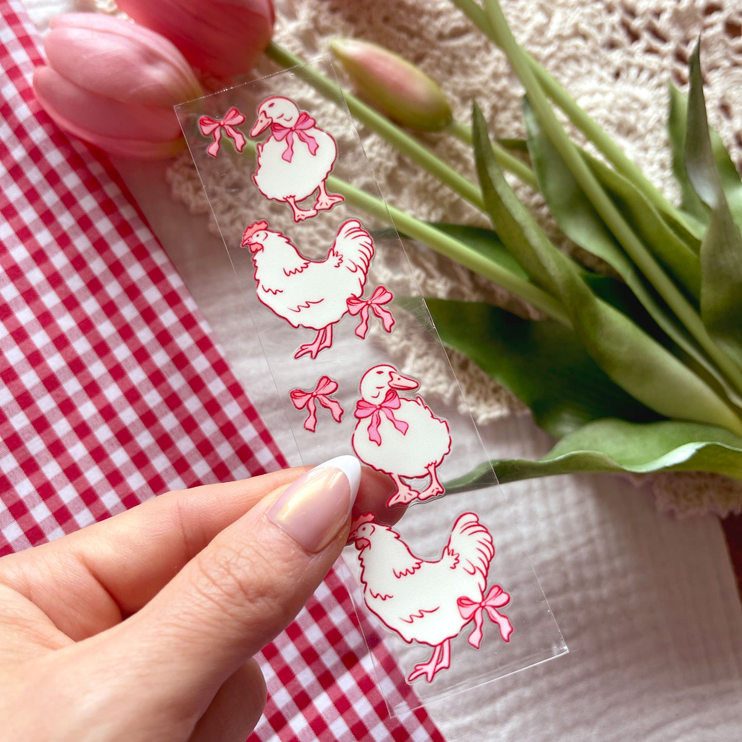 [ Double Sided ] Bookmark UV DTF Decal | Coquette Bow Chicken & Duck