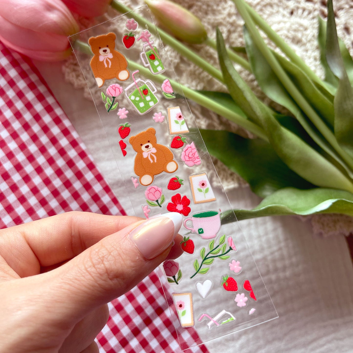 [ Double Sided ] Bookmark UV DTF Decal | Matcha Strawberry Bear