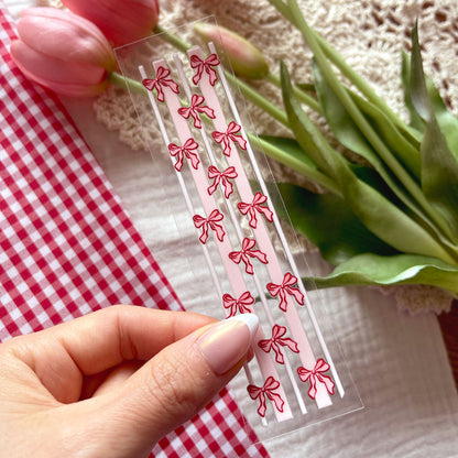 [ Double Sided ] Bookmark UV DTF Decal | Coquette Stripe Bow