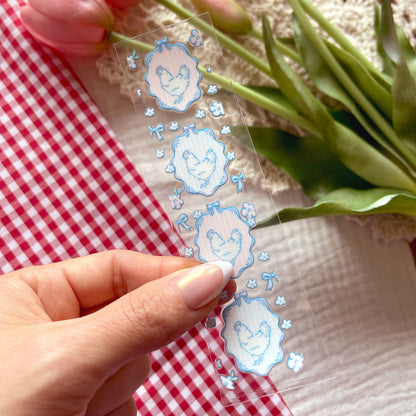[ Double Sided ] Bookmark UV DTF Decal | Coquette Blue Chicken