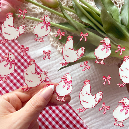 [ Double Sided ] 16oz Cup UV DTF Decal | Coquette Bow Chicken & Duck
