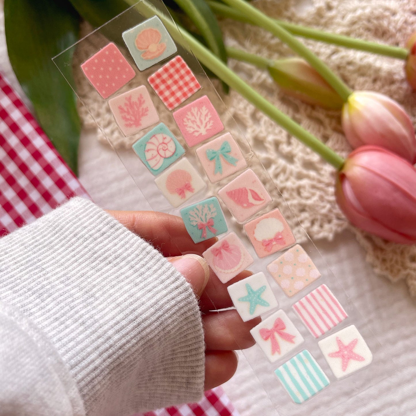 [ Double Sided ] Bookmark UV DTF Decal | Coquette Beach Patchwork 🌴🎀