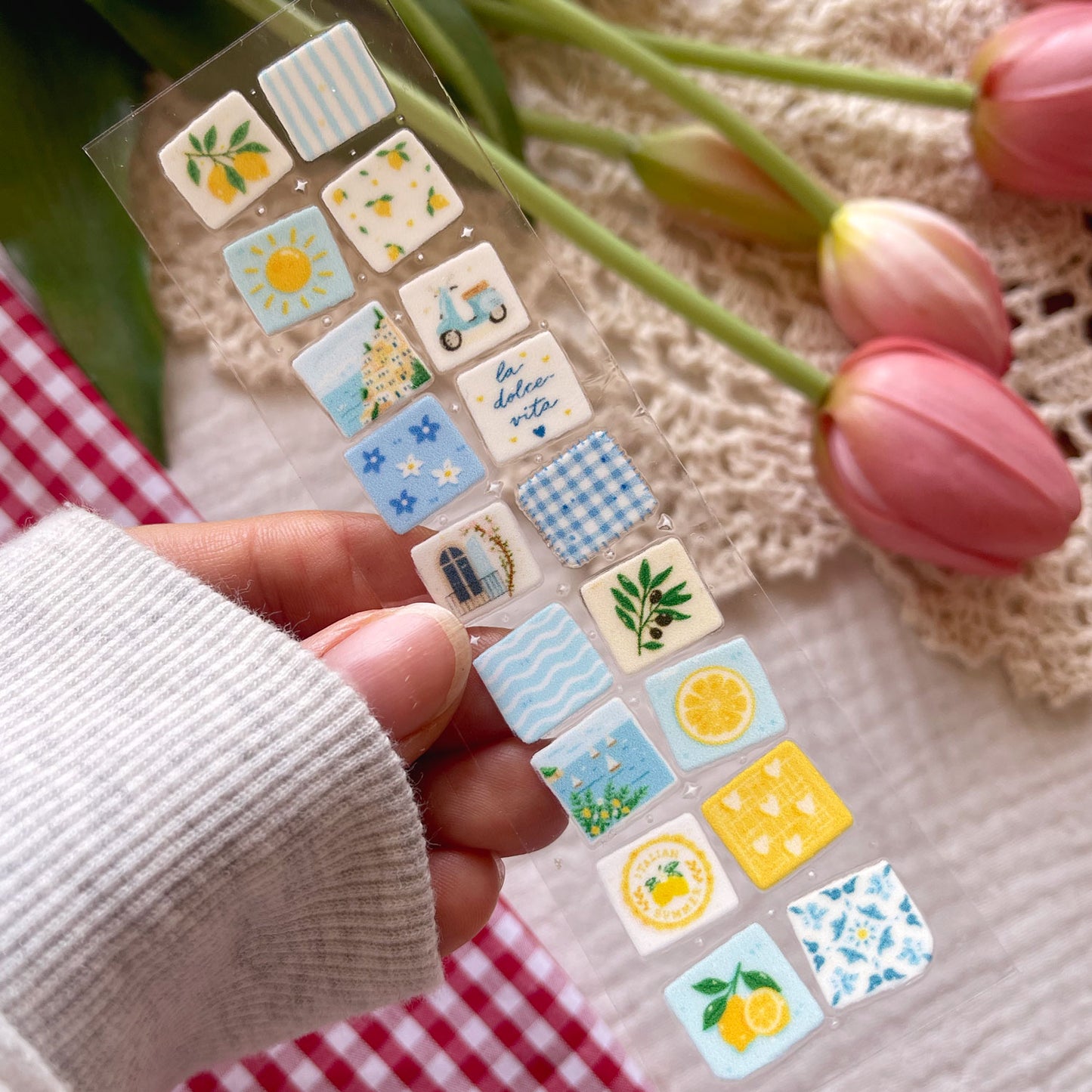 [ Double Sided ] Bookmark UV DTF Decal | Blue Summer Patchwork