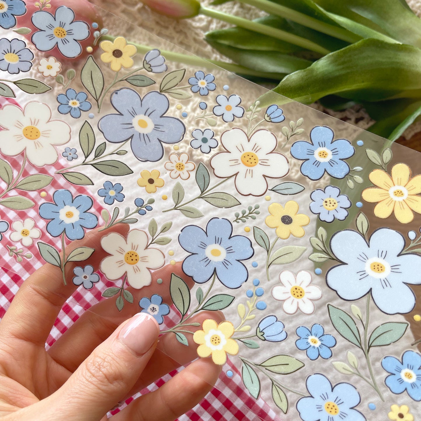 [ Double Sided ] 16oz Cup UV DTF Decal | Blue Floral Field 🦋