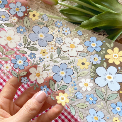 [ Double Sided ] 16oz Cup UV DTF Decal | Blue Floral Field 🦋