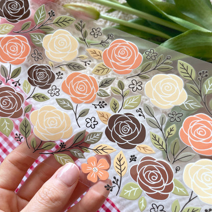 [ Double Sided ] 16oz Cup UV DTF Decal | Fall Rose Field