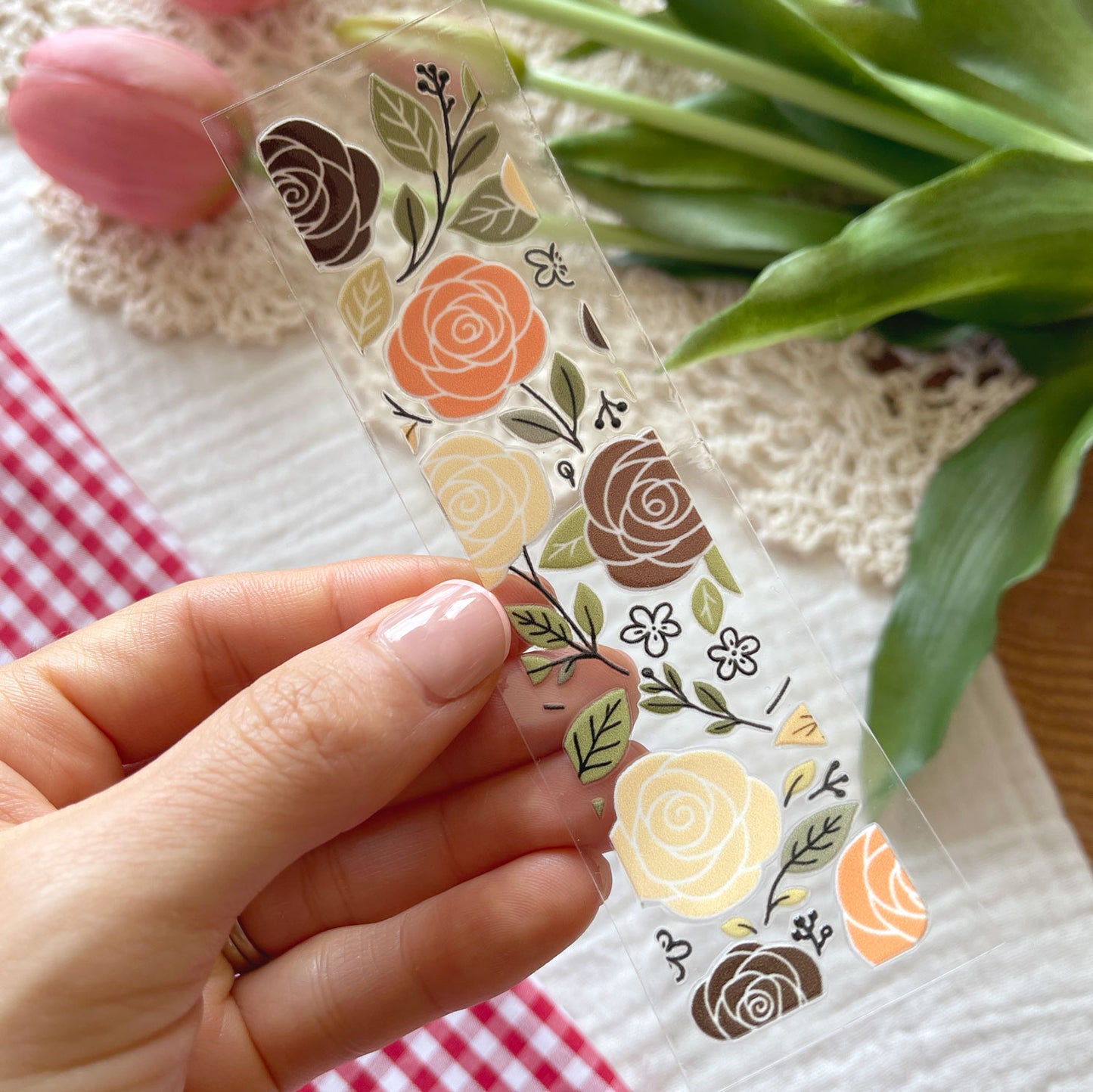 [ Double Sided ] Bookmark UV DTF Decal | Fall Rose Field