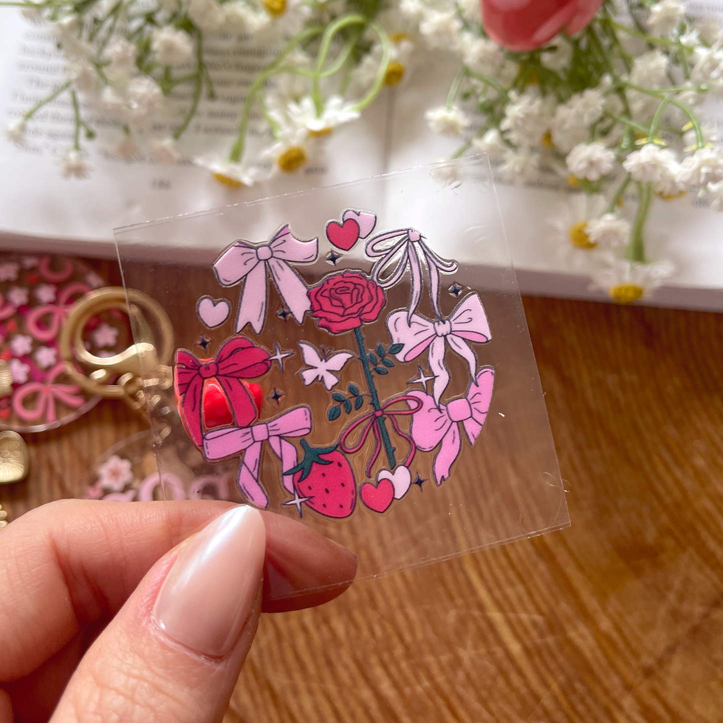 [ Double Sided ] Circle UV DTF Decal | Romantic Bow