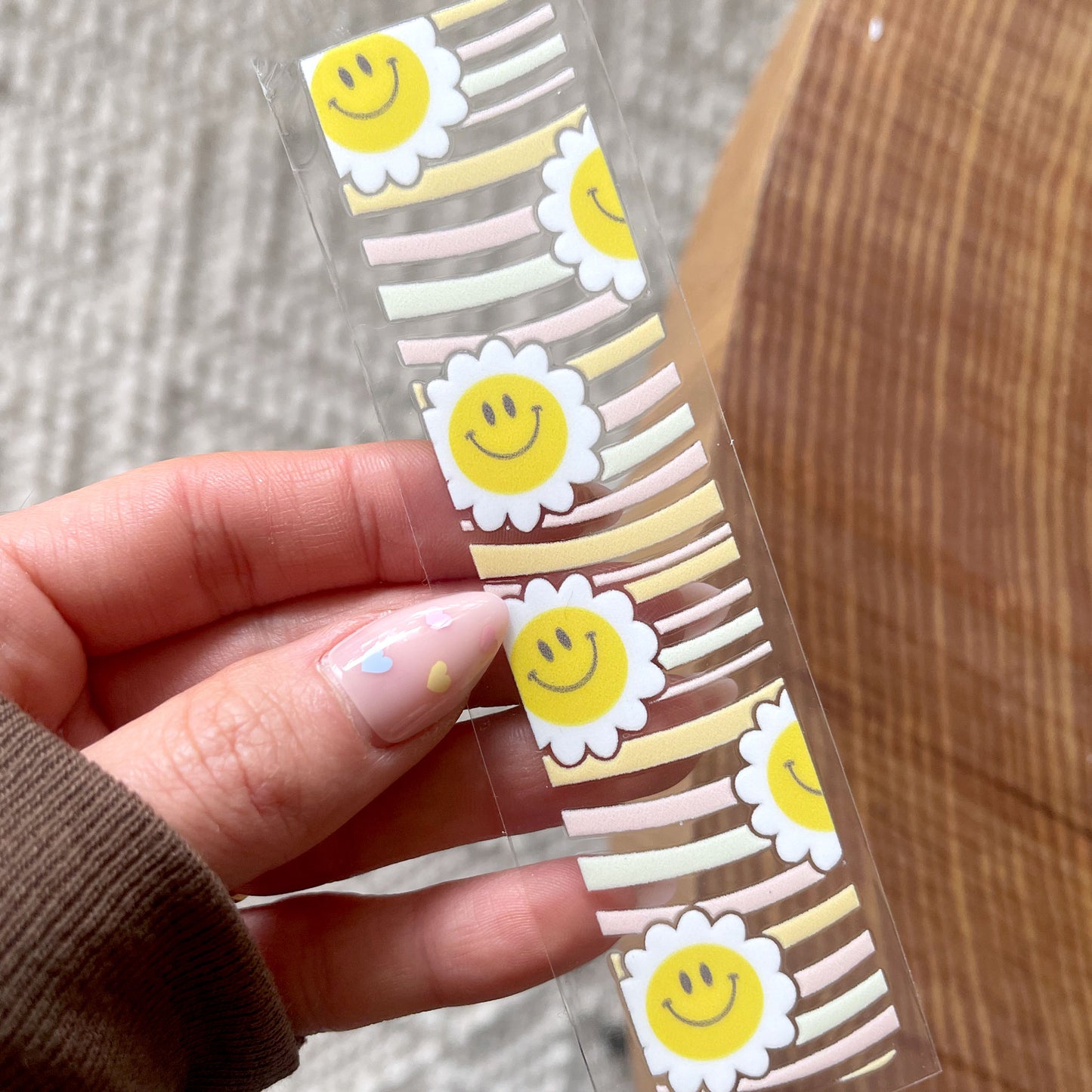 [ Double Sided ] Bookmark UV DTF Decal | Groovy Flower Happy Face