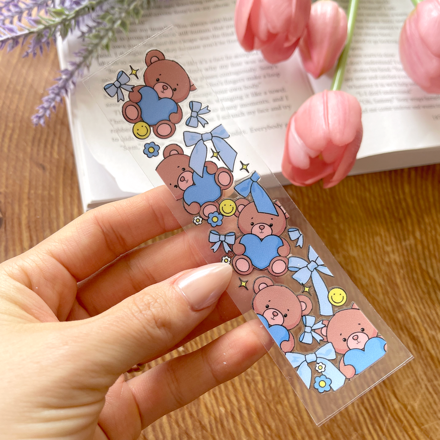 [ Double Sided ] Bookmark UV DTF Decal | Blue Teddy Bear