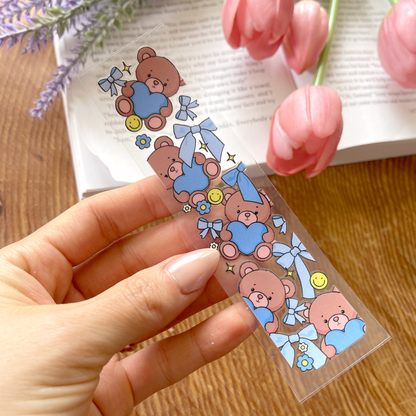 [ Double Sided ] Bookmark UV DTF Decal | Blue Teddy Bear