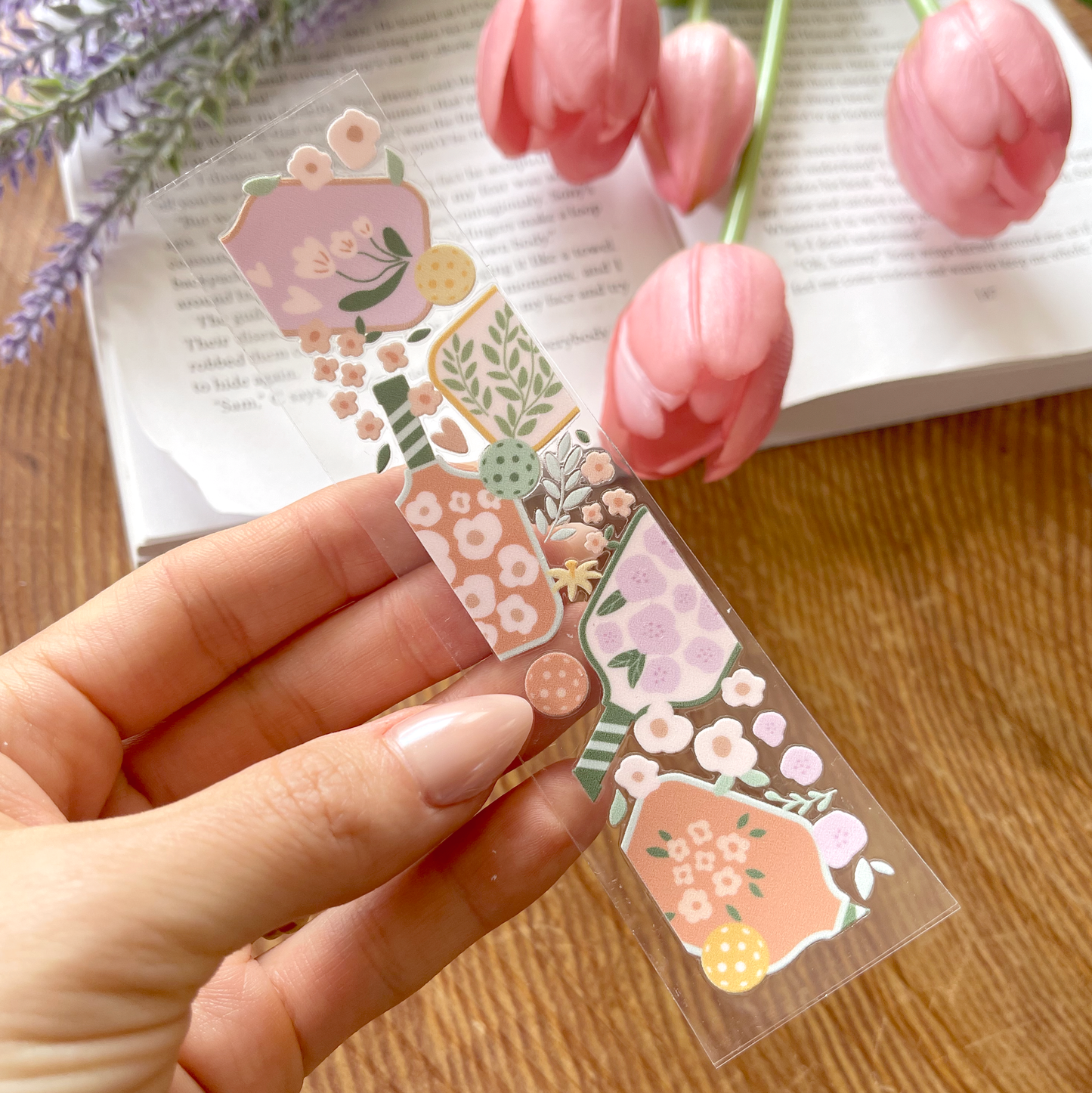 [ Double Sided ] Bookmark UV DTF Decal | Floral Pickleball Paddle
