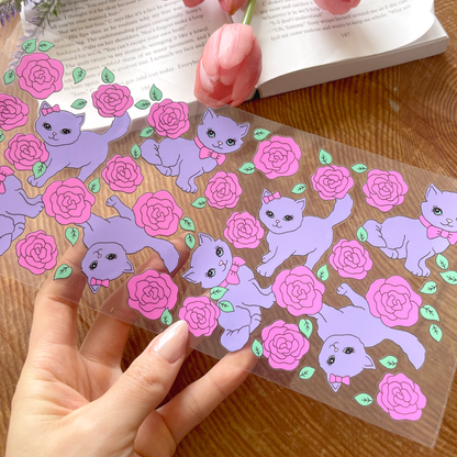 [ Double Sided ] 16oz Cup UV DTF Decal | Kitty & Roses