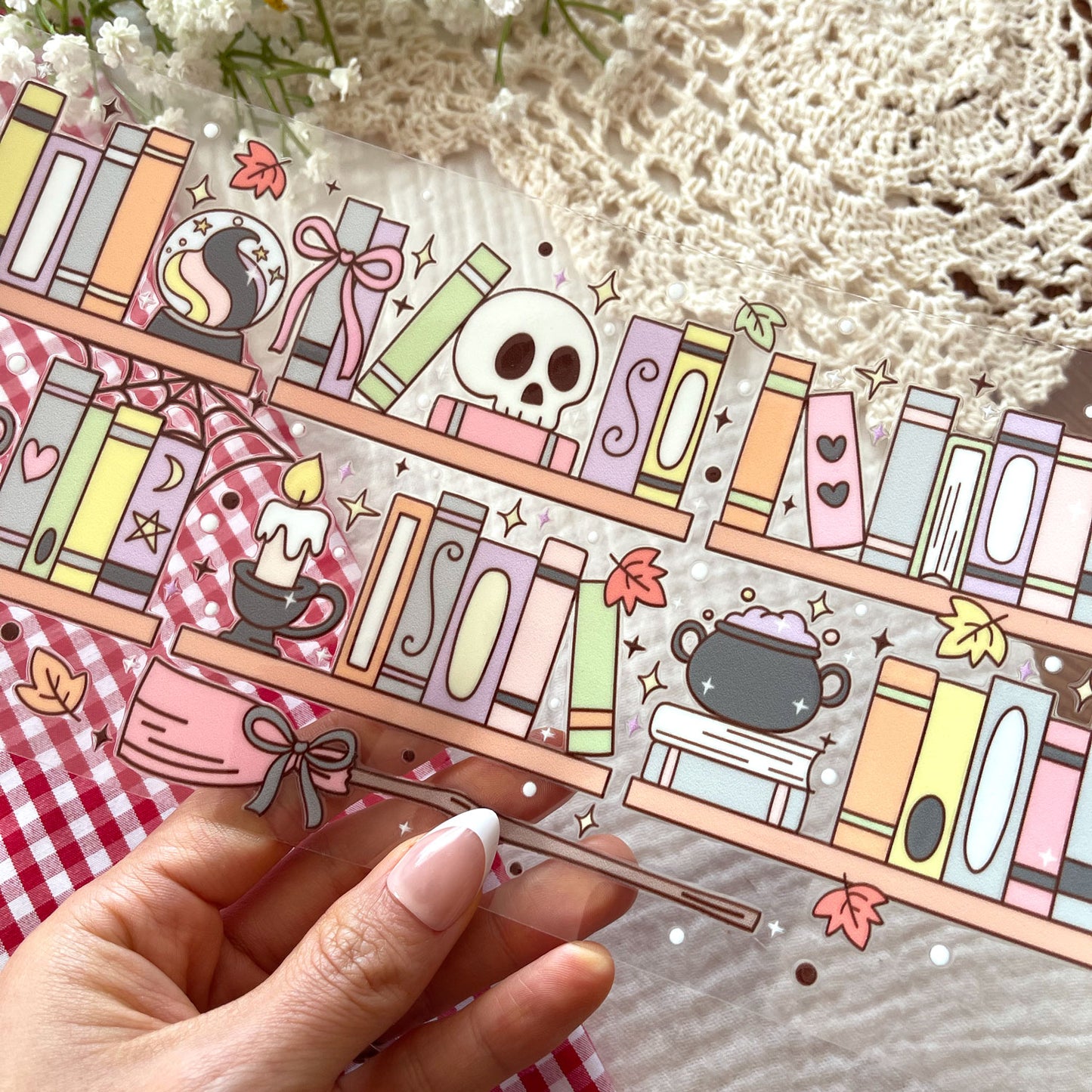 [ Double Sided ] 16oz Cup UV DTF Decal | Halloween Bookshelf 🎃