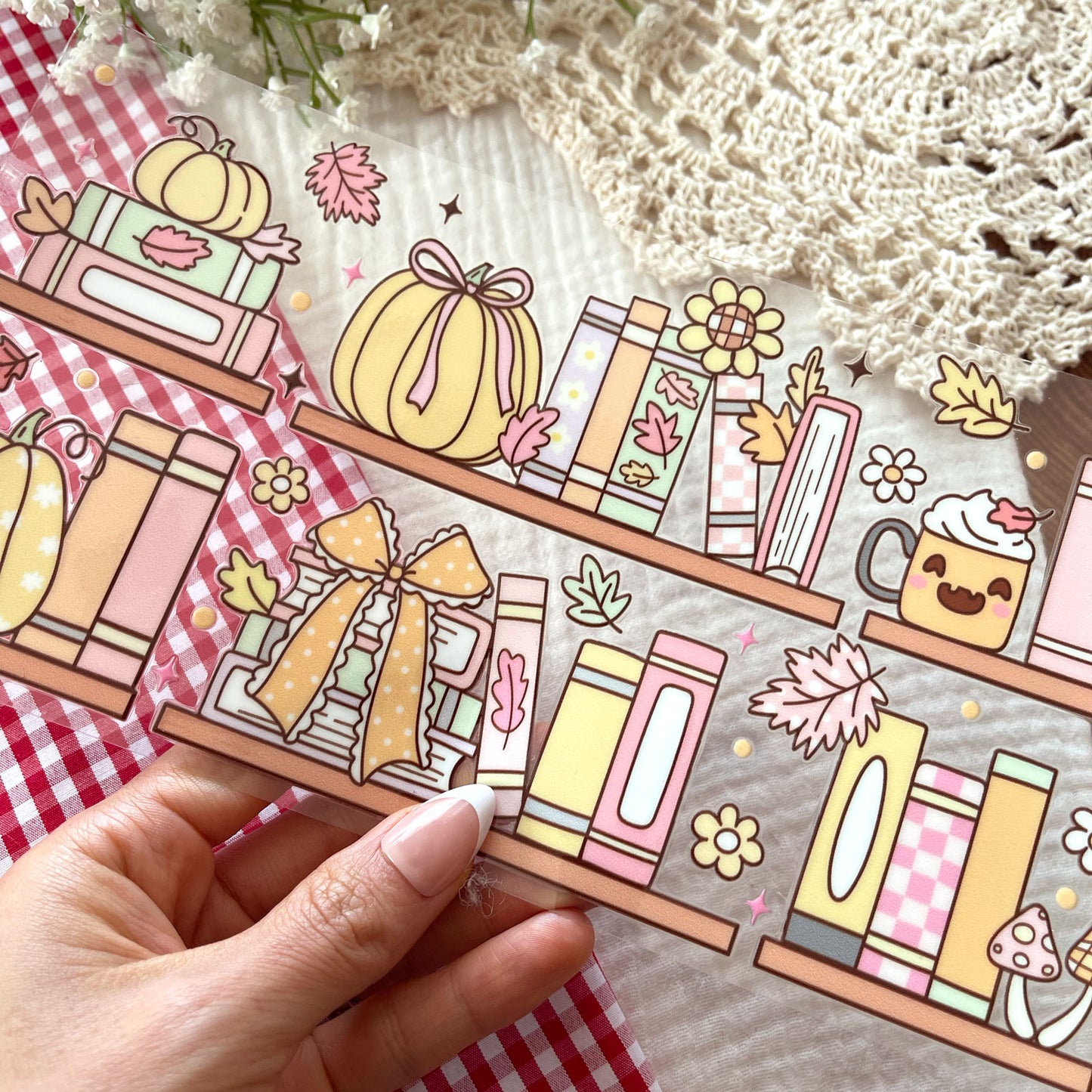 [ Double Sided ] 16oz Cup UV DTF Decal | Pumpkin Bookshelf 🎃