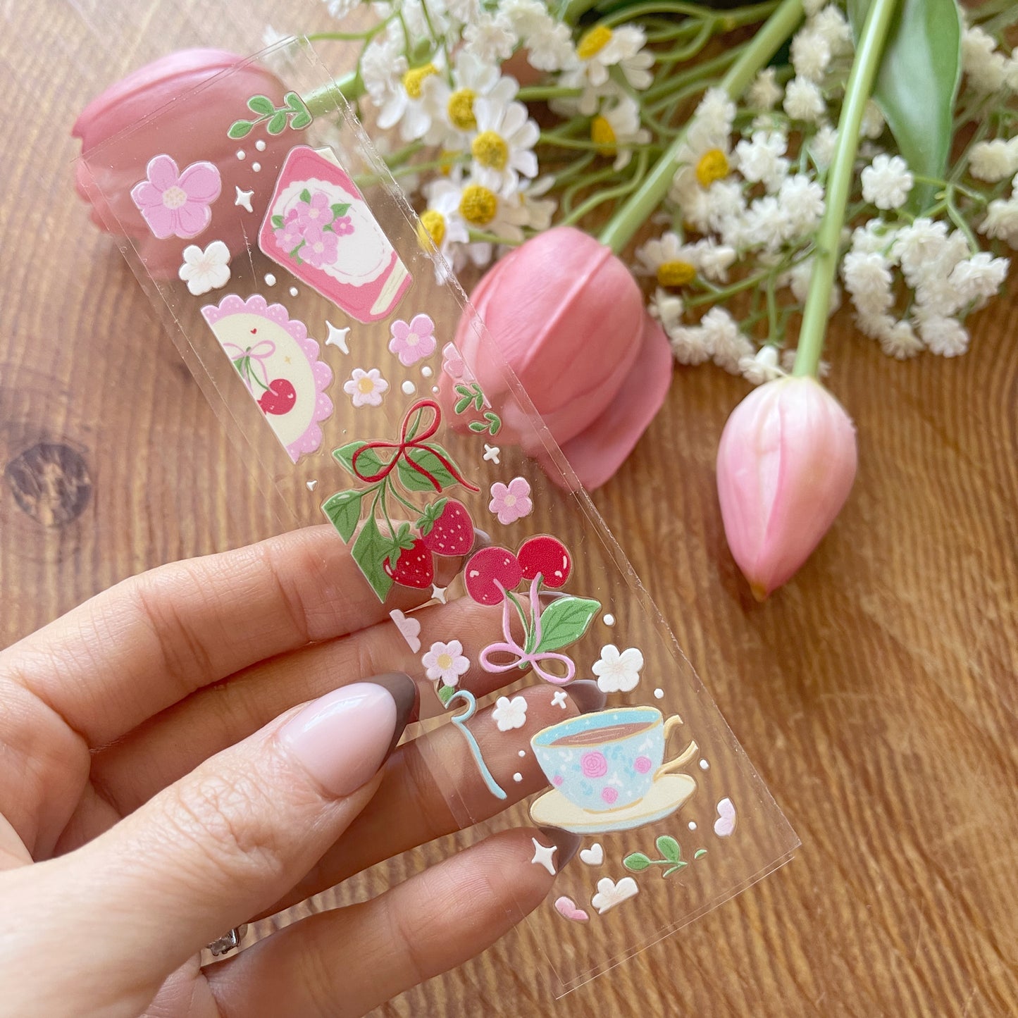 [ Double Sided ] Bookmark UV DTF Decal | Cherry Reading Time