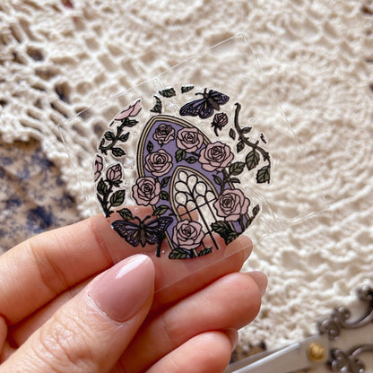 [ Double Sided ] Circle UV DTF Decal | Rose Garden Window