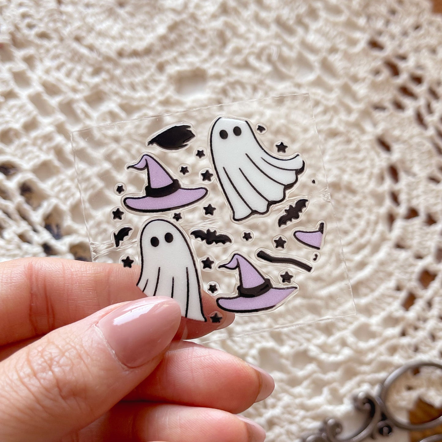 [ Double Sided ] Circle UV DTF Decal | Witchy Ghost