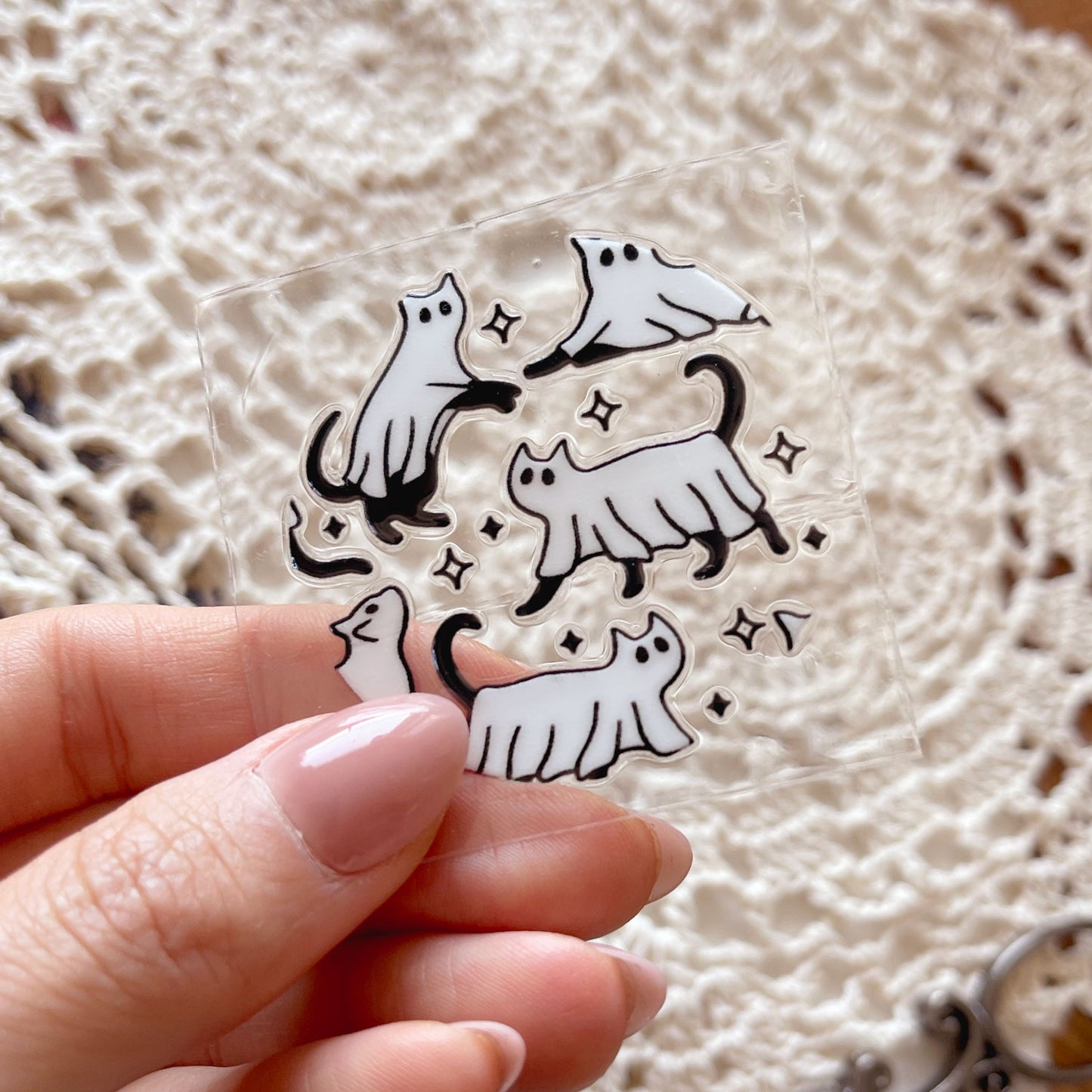 [ Double Sided ] Circle UV DTF Decal | Ghost Kittens