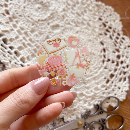 [ Double Sided ] Circle UV DTF Decal | Cozy Blush Pumpkin