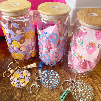 [ Double Sided ] Circle UV DTF Decal | Floral Cactus