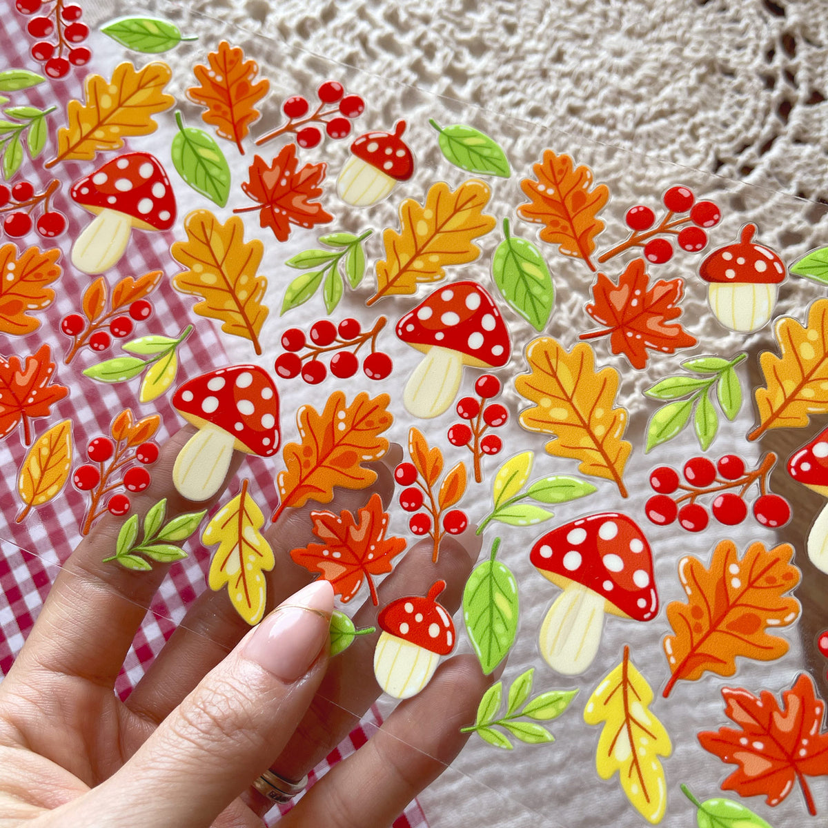 [ Double Sided ] 16oz Cup UV DTF Decal | Mushroom & Falling Leaves