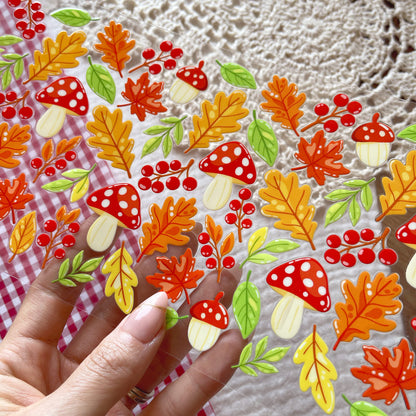 [ Double Sided ] 16oz Cup UV DTF Decal | Mushroom & Falling Leaves