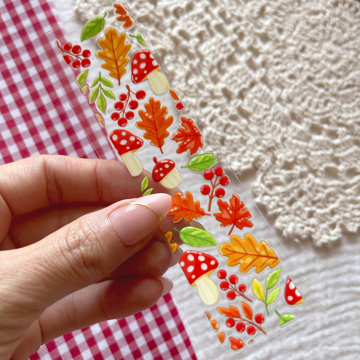 [ Double Sided ] Bookmark UV DTF Decal | Mushroom & Falling Leaves